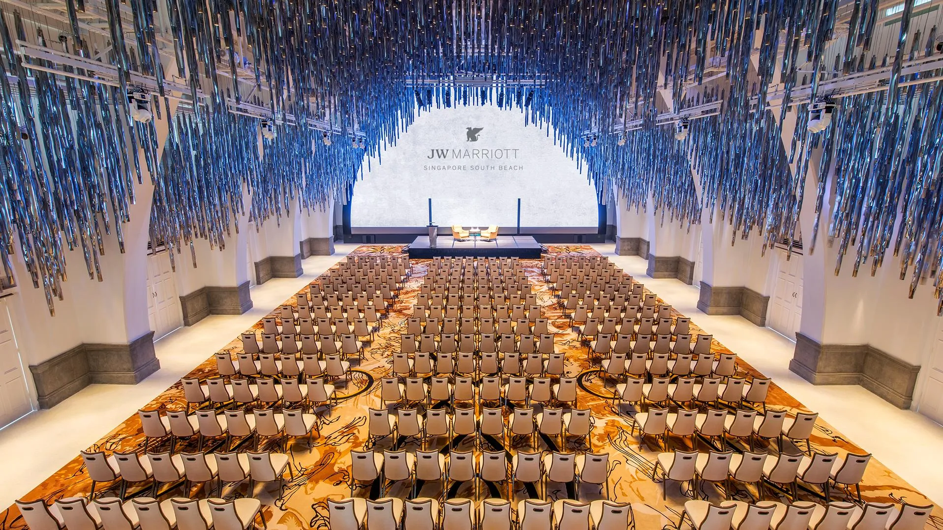 JW Marriott Singapore South Beach Grand Ballroom with striking ceiling installation