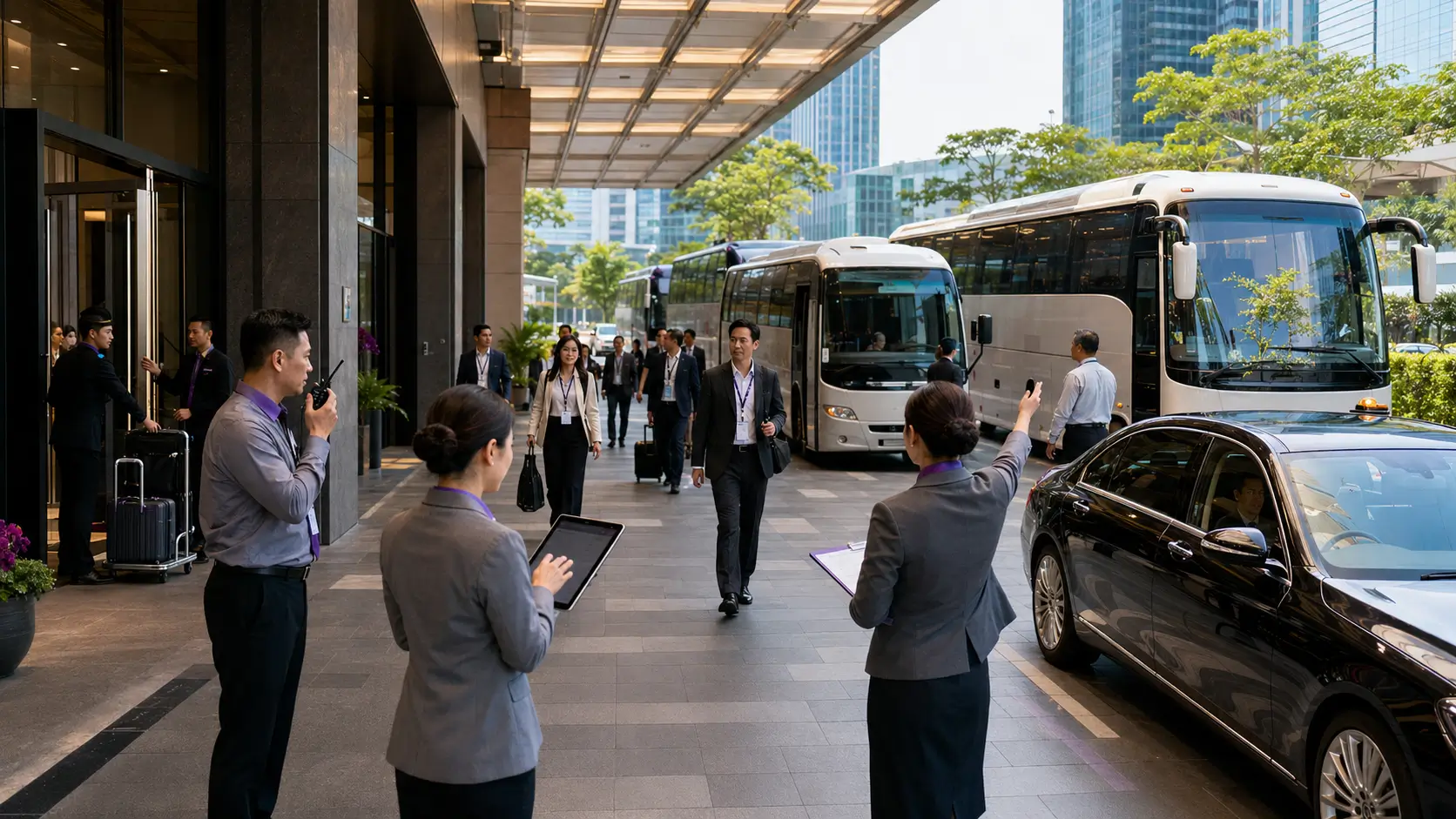 Corporate planners reviewing destination management services for venues hotels transport and local suppliers