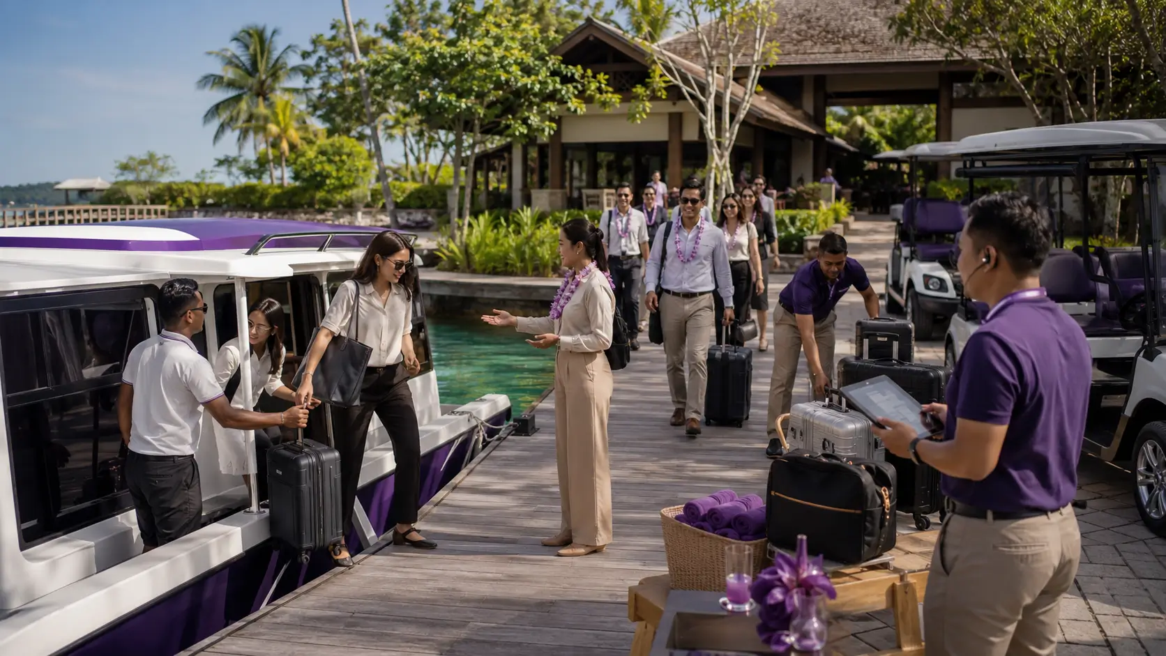 Corporate travel managers coordinating participant arrivals hotel support transport and reward activities