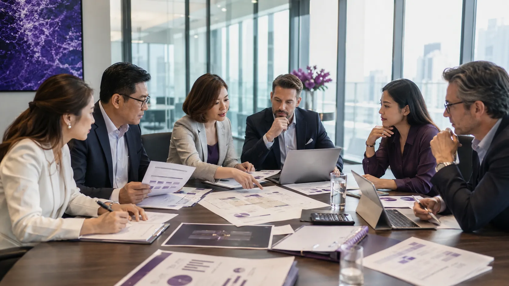 Corporate procurement team comparing MICE agency pricing proposals and event budgets